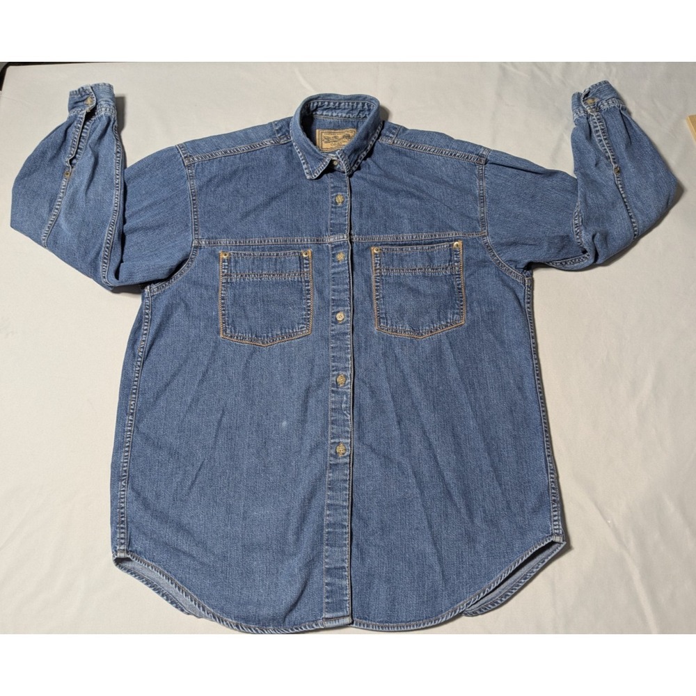 VTG 80s CALVIN KLEIN Weathered American Classic Blue Denim Shirt - Women Medium - Picture 7 of 16